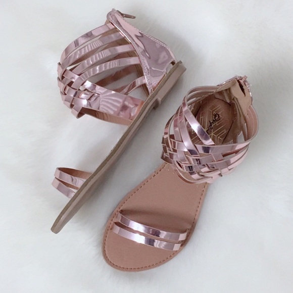 Rose Pink Metallic Strappy Gladiator Sandals Metallic Sandals - Picture 4 of 8